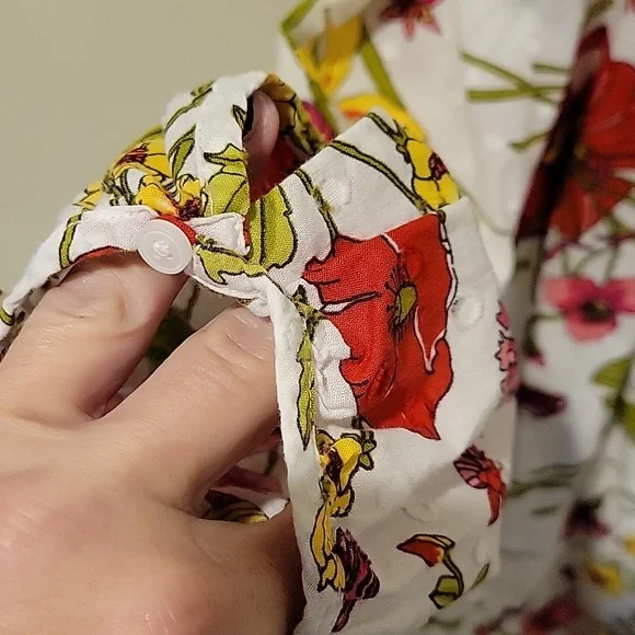 ❤️ TALBOTS COTTON FLORAL DRAGONFLY PRINT SPLIT NECK TOP, LARGE - Picture 5 of 7